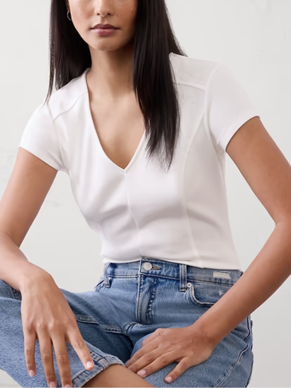 White V-Neck Corset Style Top